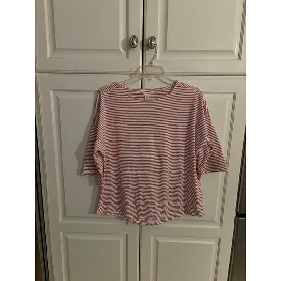 Seasalt Cornwall Tops - SEASALT CORNWALL Organic Cotton Red‎ Stripe 3/4 Sleeve Relaxed Fit Top US 10